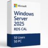 Windows Server 2025 RDS CAL – acces Remote Desktop (50 utilizatori sau 50 dispozitive)